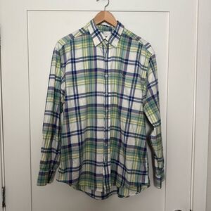 Vineyard Vines Whale Shirt Mens Sz M Green Blue Plaid Long Sleeve Button Down